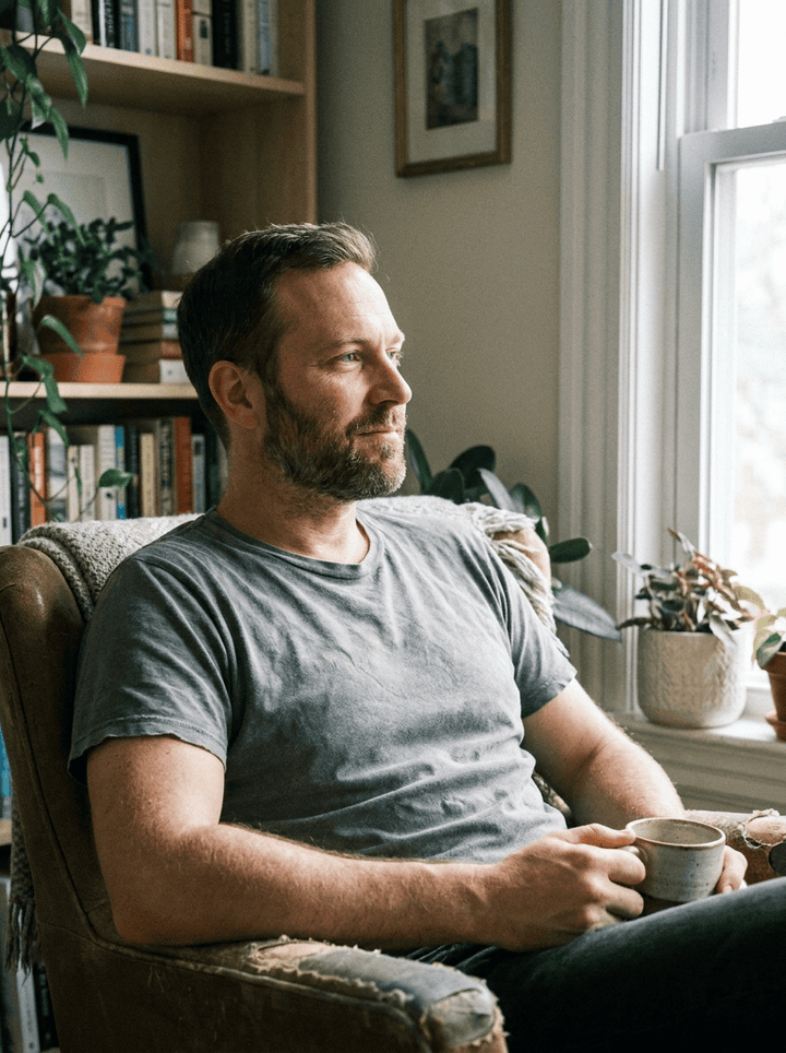 Man sitting alone stressed