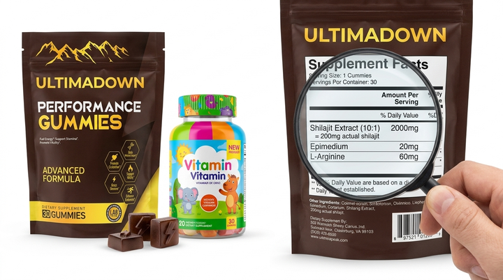 UltimaDown supplement facts label